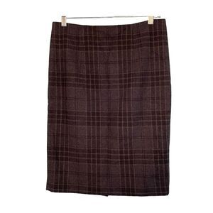 Y2K Kenar Tartan Plaid Pencil Skirt‎ Black Gray Wool Tweed Knit Mini Lined 2
